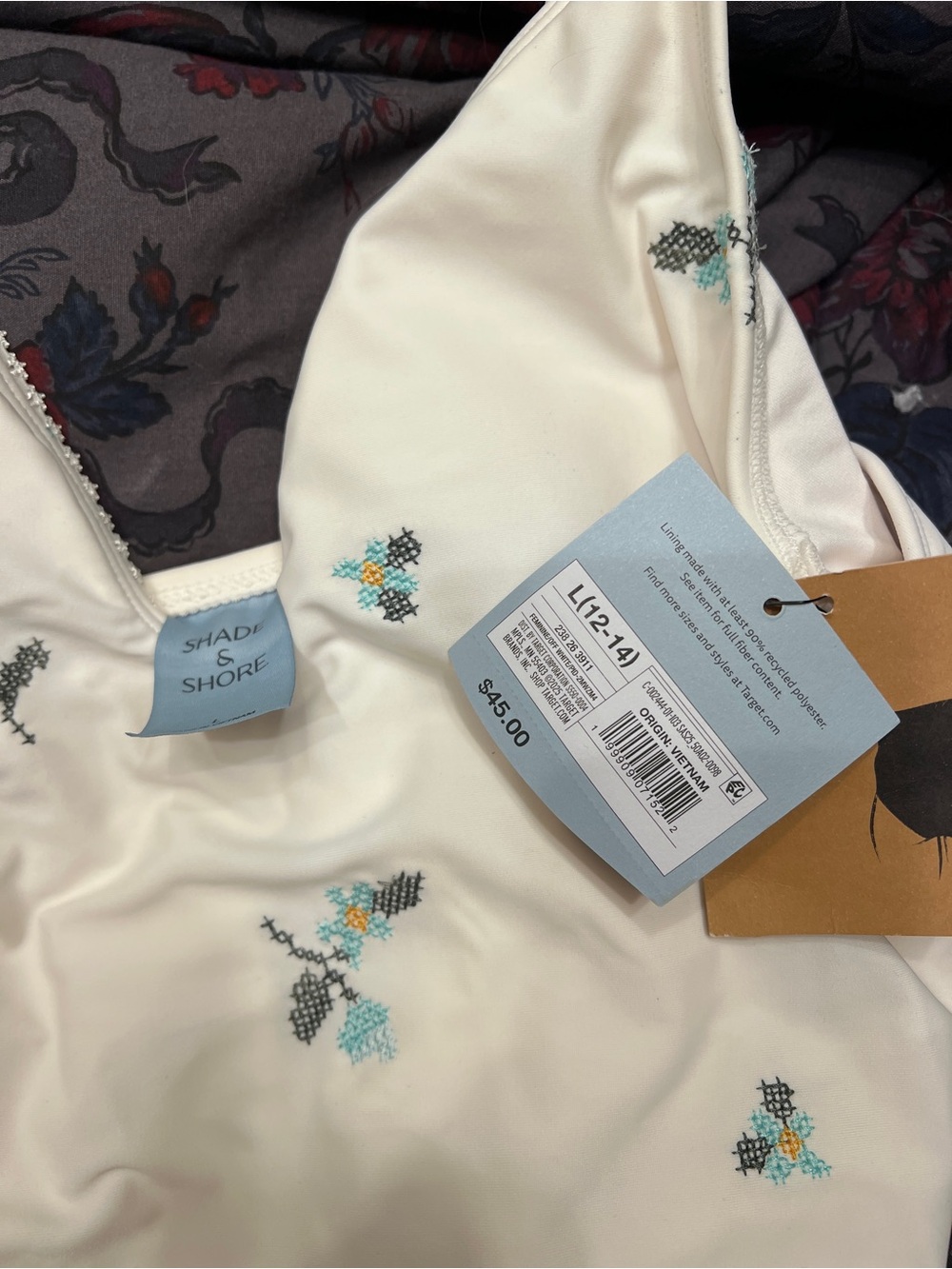 Target Shade & Shore Cream Swim Suiy with Teal and Yellow Embroidery